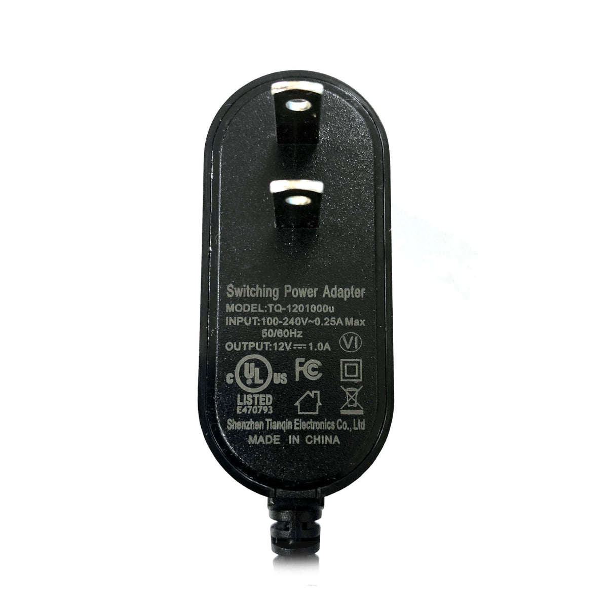 12V DC 1000mA (1A) regulated switching power adapter - UL listed